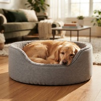 Coussin ovale pour chien avec rebord haut, en polyester doux, lavable, rembourrage en polypropylène, tapis de couchage