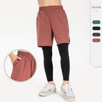 Pantalon de sport 2 en 1 pour homme, couleur rouge brique, avec short extérieur et collants de compression intégrale, pour la gym, l'entraînement et la course à pied