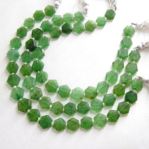 Perles hexagonales à facettes en aventurine verte naturelle, 10-11mm, perles espacées en pierre faites à la main, brin de 20 pièces pour la vente en gros de bijoux - Product Image 1