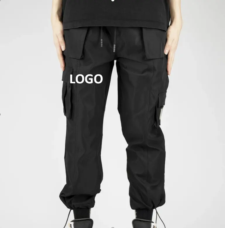 Pantalones informales de estilo Hip Hop para hombre, ropa de calle masculina, de estilo Vintage, con bolsillos grandes, con cordón para pies
