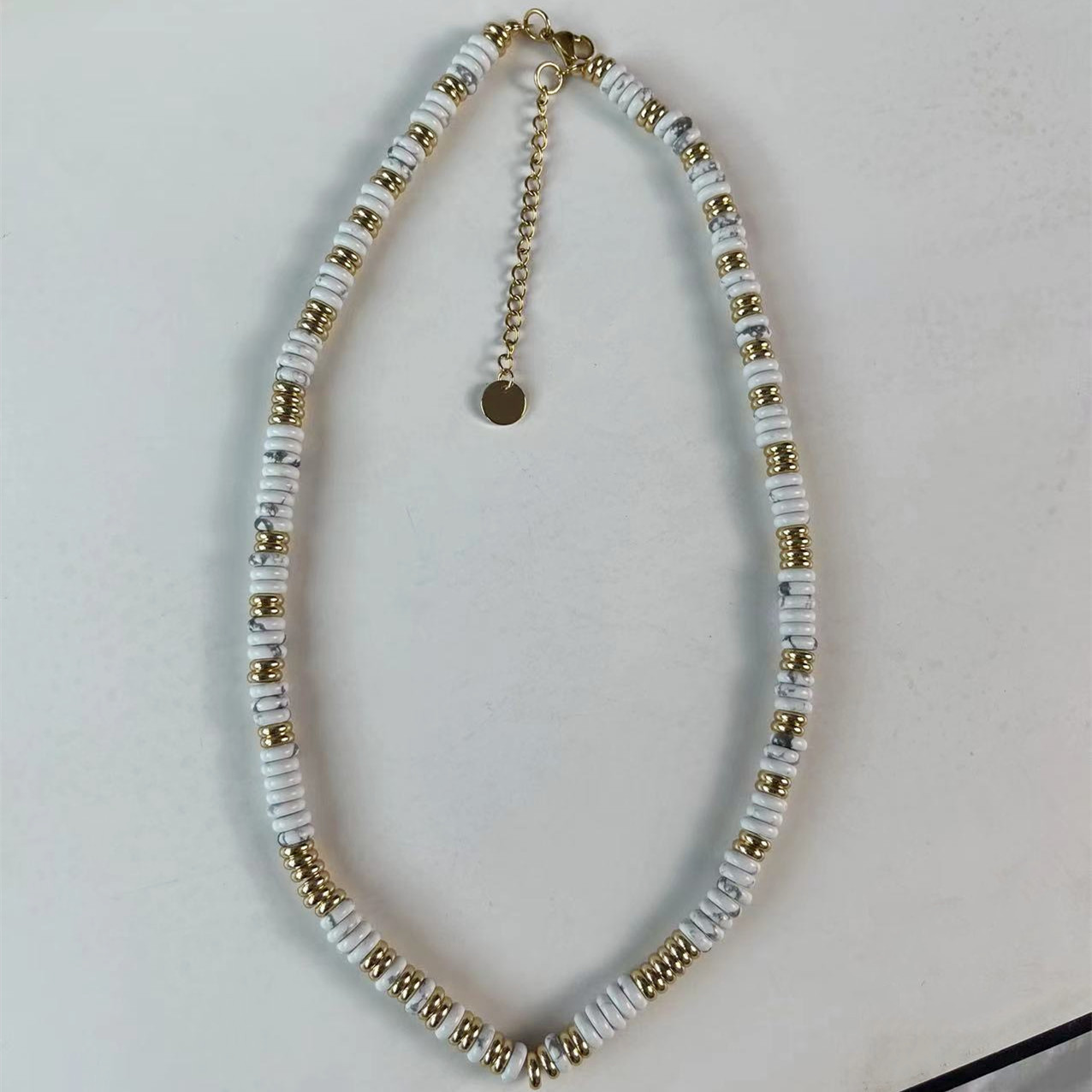 10    White Jade Stone Frisbee Necklace
