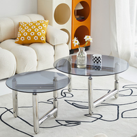 ATUNUS vente en gros de haute qualité pieds en métal argenté table basse latérale mobilier de salon moderne table centrale ronde en verre