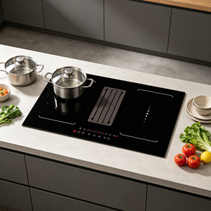 Table de cuisson à <span class=keywords><strong>induction</strong></span> en acier inoxydable avec <span class=keywords><strong>hotte</strong></span> et extracteur intégrés pour usage domestique et hôtelier, <span class=keywords><strong>plaque</strong></span> à <span class=keywords><strong>induction</strong></span> combinée - Product Image 2