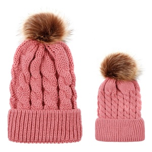 Thick Chunky Knit Thick <strong>Women</strong> <strong>Bobble</strong> <strong>Hat</strong> Faux Fur Ball Pom Pom Beanie <strong>Hat</strong> - Product Image 3