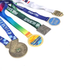 Oem Plated Color Solid Figure Round Colorful Metal Alloy Ribbon Medals For Anniversary