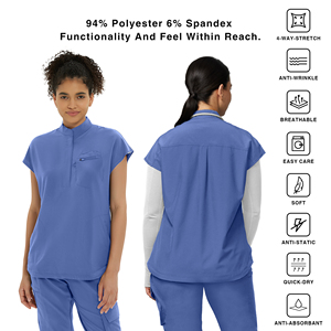 Kitmaz Women's Mandarin Collar Scrub Tops - Soft Stretch Oversized Fit with 3 Pockets - Product Image 4