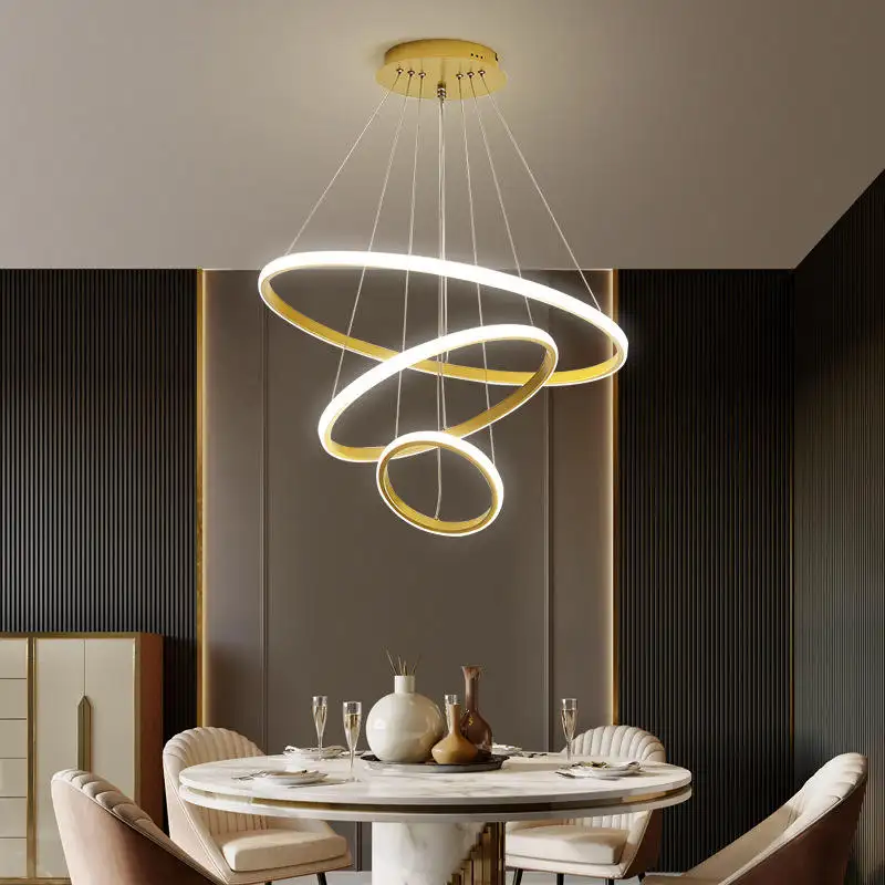 Simple Living Room Ring Pendant Light Ceiling Chandelier Linear Circle Gold Luxury Modern Led Chandelier