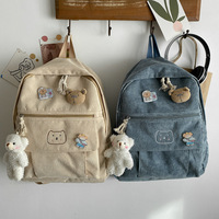 Sac à dos en velours côtelé durable pour étudiantes, design rétro simple, grande capacité, pour collégiennes et lycéennes