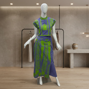 Conjunto de Dos Piezas para Mujer, Top Corto y Falda Larga, Color Morado y Verde, Tejido Sólido de Chifón y Algodón, Casual, para Todas las Temporadas, Cuello Redondo, Sin Mangas - Product Image 1
