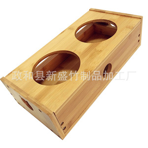 Supports pour gamelles de chat en bambou, vente en gros d'usine, supports inclinés pour protéger les cou des chats, supports pour deux gamelles, personnalisation disponible. - Product Image 2