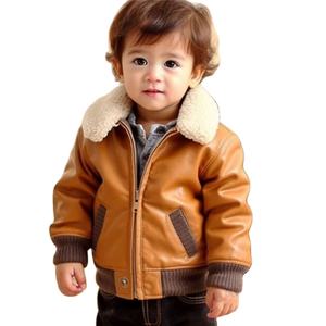 0-8Y Thick Fleece Lined Kids <strong>Jacket</strong> <strong>Leather</strong> Sleeves Toddler Boys Girls Warmthy Autumn Winter Kids <strong>Jacket</strong> - Product Image 1