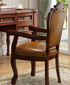 Set per Studio Domestico Scrivania in Legno Massello di Mogano con Sedia Libreria in Stile Americano Mobili Classici Tavolo da Studio e Ufficio - Product Image 5
