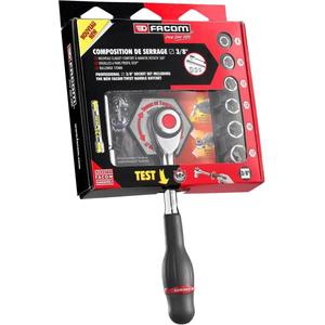 FACOM - J.360PACKPB Jeu de douilles et cliquets 3/8 ''(8 pièces) -ENSEMBLES DE CLIQUET ET DE DOUILLES EAN 3148518123914 3/8" - Product Image 1