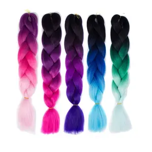 Vente en gros pas cher Expression d'extension de couleur dégradée cheveux de tressage synthétiques de tresse de cheveux en fibre jumbo