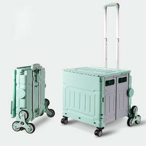 Chariot de courses pliable <span class=keywords><strong>en</strong></span> plastique grande capacité avec roues, chariot de supermarché, <span class=keywords><strong>caisse</strong></span> roulante pliable, boîte de rangement - Product Image 4