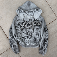 Fabricant et Fournisseur de Vêtements Personnalisés OEM ODM : Sweat à Capuche Homme avec Strass, Imprimé Graffiti, Effet Vieilli, Streetwear Lourd