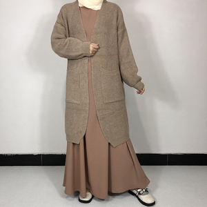 Abiti in Lana a Maglia Spessa per Donne Musulmane, Cappotto a Maniche Lunghe Autunno Inverno, Abaya Islamica Aperta <span class=keywords><strong>di</strong></span> Alta Qualità, Morbida e Confortevole - Product Image 2