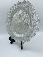 Assiettes rondes dorées de 13 pouces en plastique Reef pour le dîner, mariage, décoration élégante, sous-assiette en acrylique