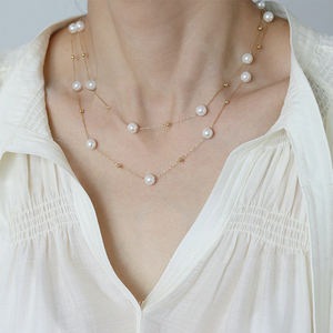 Chaîne de perles de verre à bulles d'été Clavicule Chaîne courte Titane Acier inoxydable Collier de clavicule pour femmes - Product Image 2