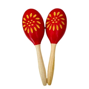 Maraca en bois naturel en gros, motif floral rouge, shaker rythmique pour la maternelle, jouet musical éducatif précoce - Product Image 1