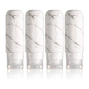 Bouteille de voyage anti-fuite 90 ml avec logo personnalisé, accessoires approuvés, flacons de shampoing, bouteille de toilette en silicone marbré - Product Image 1