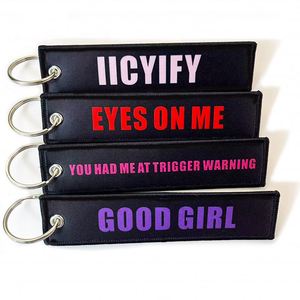 Wholesale High Quality Customized <b>Key</b> Flight Label <b>Custom</b> Jet Tag Fabric Woven Brand Embroidered Keychain - Product Image 1