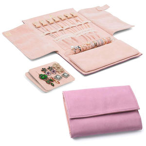 Personalizado portátil de lujo <span class=keywords><strong>plegable</strong></span> joya collar pendiente organizador rollo bolsa microfibra terciopelo <span class=keywords><strong>viaje</strong></span> joyería bolsa para mujeres niñas - Product Image 1