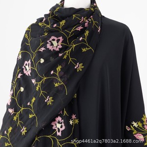 Set Hijab Elegante in Lana e Chiffon <span class=keywords><strong>con</strong></span> Ricami Floreali, <span class=keywords><strong>Abito</strong></span> in Stile Etnico <span class=keywords><strong>con</strong></span> <span class=keywords><strong>Maniche</strong></span> Lunghe e Abaya <span class=keywords><strong>a</strong></span> <span class=keywords><strong>Maniche</strong></span> <span class=keywords><strong>a</strong></span> <span class=keywords><strong>Pipistrello</strong></span> - Product Image 5