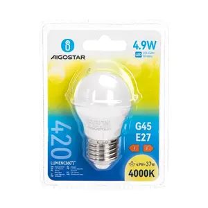Bombilla LED G45 E27 4.9W, 470 lúmenes, 3000K, A+ Energía, ideal para iluminación ambiental y decorativa en hogares y oficinas. - Product Image 2