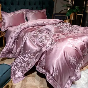 Jacquard Gedrukt 100% Polyester Dekbed Dekbedovertrek Laken Set Luxe Bed Set