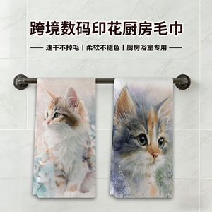 Cross-border digital printing household kitchen towels, dishcloths, <b>tablecloths</b>, decorative tea towels, cute kitten towels - Product Image 5