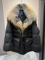 Janveny 2026 Nouvelle Veste d'Hiver à Capuche en Duvet de Canard Blanc pour Femme, Col en Véritable Fourrure de Renard Naturelle, Parka Chaude et Épaisse, Manteau en Fourrure Moelleuse