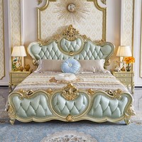Lit double en chêne massif sculpté de 18 mètres, style français, design européen, lit de mariage de luxe doré, taille king-size, fabriqué en Chine