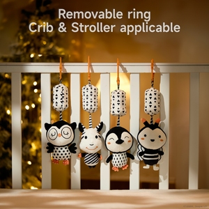 Tumama Kids 4 pezzi in bianco e nero neonato peluche passeggino giocattoli animali musicali appesi bambino sonaglio giocattoli di peluche Set - Product Image 3