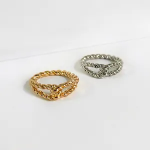 3 种尺寸的金色银色双列扭环绳几何戒指妇女简约可堆叠环 2020 热
