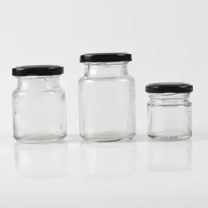 Runde 50ml 75ml 100ml Gläser Vorrats material in Bulk-Mini-Glas für Vogelnest-Getränkes auce Lebensmittel marmelade mit schwarzem Metall deckel