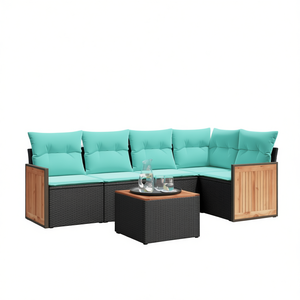 6 Piece Black Poly <b>Rattan</b> Patio <b>Sofa</b> Set With Cushions Garden Furniture Outdoor Seating - Product Image 1