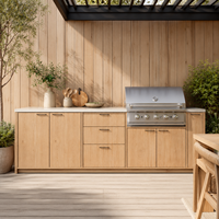 Station de cuisine moderne haut de gamme en MDF avec évier, réfrigérateur, rangement et comptoir à finition acrylique pour usage extérieur