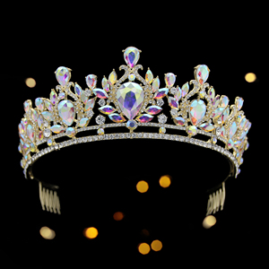 Diadema da sposa con zirconi cubici corona della regina reale e diademi in oro rosa con pettine per la sposa - Product Image 2