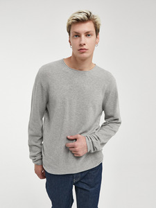 T-shirt à manches longues et col rond en tissu granité uni décontracté surdimensionné pour homme - Product Image 3