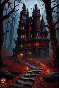 Decoración <span class=keywords><strong>de</strong></span> Fiesta <span class=keywords><strong>de</strong></span> <span class=keywords><strong>Halloween</strong></span> con Diseño <span class=keywords><strong>de</strong></span> Casa <span class=keywords><strong>de</strong></span> Brujas, Luna Llena y Campo <span class=keywords><strong>de</strong></span> Calabazas, Banner Personalizable para Fotografía - Product Image 5