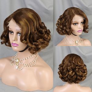 Peluca Corta Bob de Cabello Humano con Rizos Voluminosos, Pelucas con Cierre de Encaje 4x4 para Mujeres Negras, Pre-Desplumada, con Parte Lateral, Ondas Suaves, Pelucas Frontales de Encaje - Product Image 5