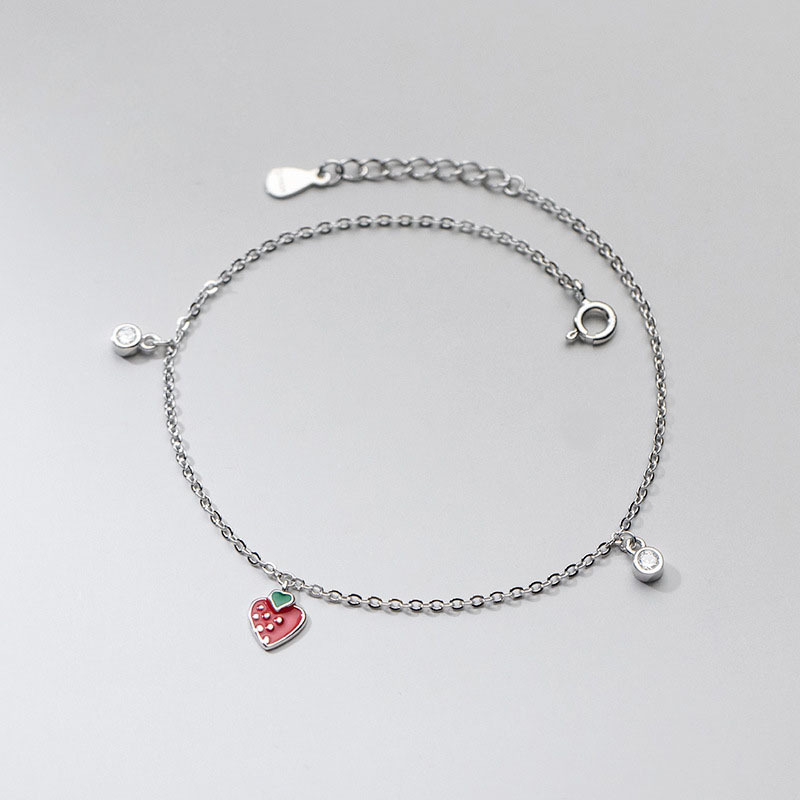 Bijoux Wholesale 925 Sterling Silver Coin Red Heart Zircon Wedding Anklets Women Jewelry
