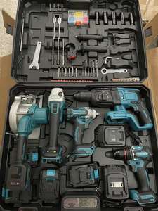 Профессиональный набор аккумуляторных электроинструментов: бесщеточная дрель, гайковерт, молоток, ручная пила, угловая шлифмашина - Product Image 2