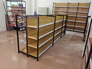 رفوف عرض معدنية مخصصة بتصميم خشبي للمتاجر والسوبر ماركت، معدات تخزين وتجهيزات مستودعات - Product Image 6