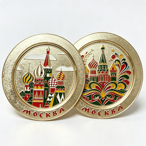 Pièce Souvenir de Moscou Plaqué Or, Émail Dur, Motif Art Populaire, Jeton Circulaire en Laiton, Thème Mockba - Product Image 6