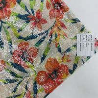Nouveau tissu en sequins floraux tropicaux en gros, imprimé floral rouge, tissu chatoyant pour robes et robes de soirée