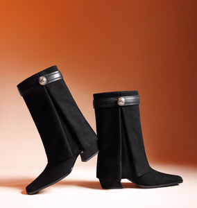 <span class=keywords><strong>Bottes</strong></span> montantes femme automne/hiver à enfiler, talon carré épais, bout pointu, en cuir véritable, rehaussantes, couleur unie - Product Image 3