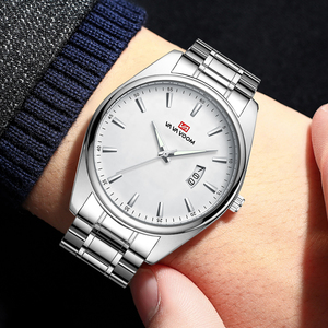 Montre à quartz pour homme, cadran rond en acier inoxydable, montre-bracelet analogique, style classique pour les affaires - Product Image 6