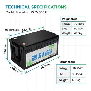 Batterie LiFePO4 domestique la plus vendue pour stockage d'énergie photovoltaïque 25.6V 300Ah 7680Wh -20~+60 6000+ cycles profonds - Product Image 2